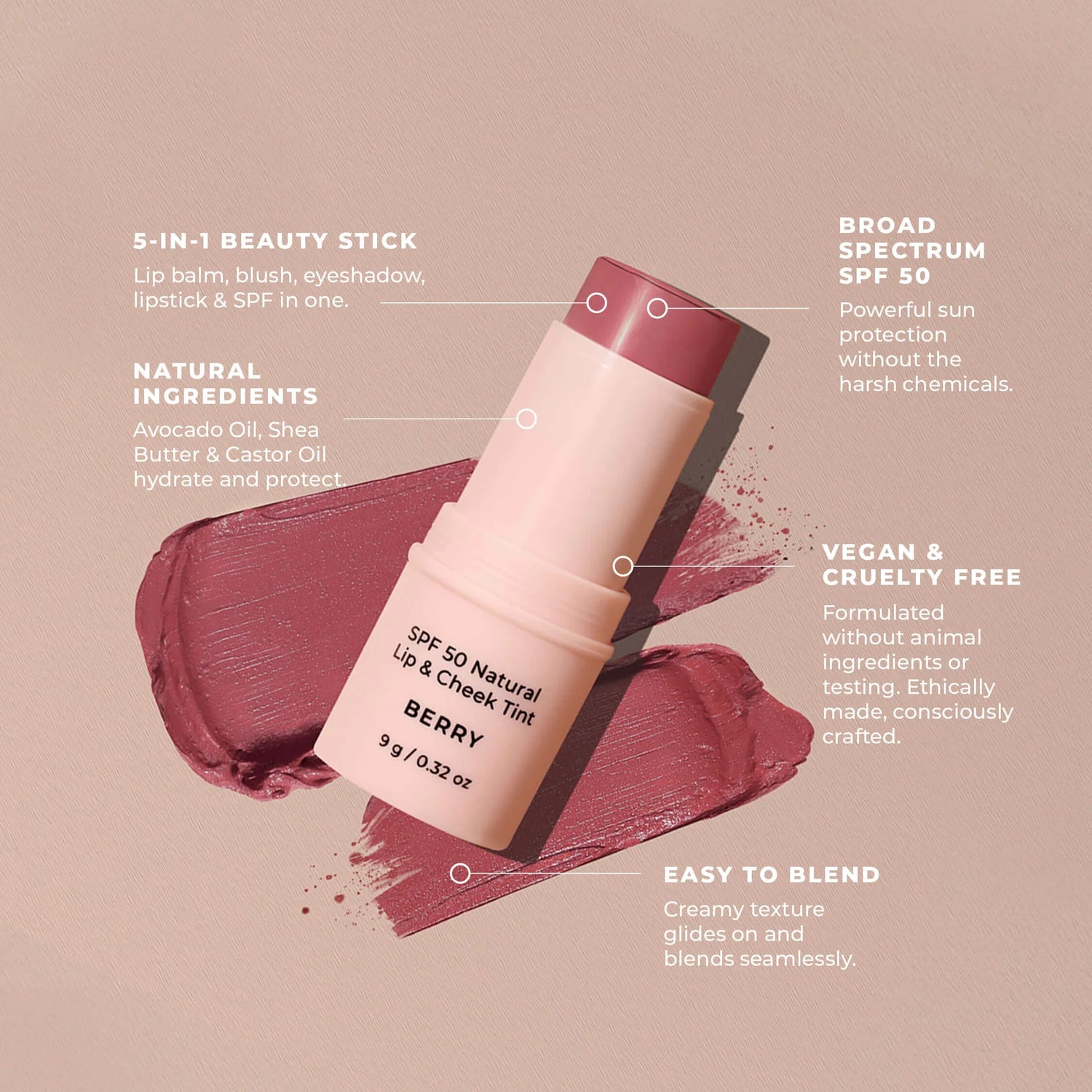 Avocado Zinc SPF50 Lip and Cheek Tint Berry
