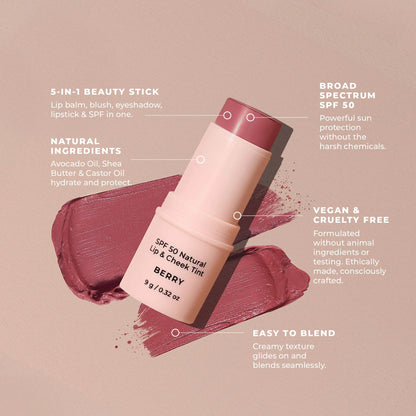 Avocado Zinc SPF50 Lip and Cheek Tint Berry
