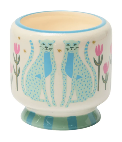 Paddywax A Dopo 8 Oz Handpainted "Blue Cheetahs" Ceramic w/ Printed Box - Linen &amp; Orris