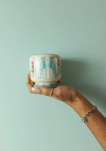 Paddywax A Dopo 8 Oz Handpainted "Blue Cheetahs" Ceramic w/ Printed Box - Linen &amp; Orris