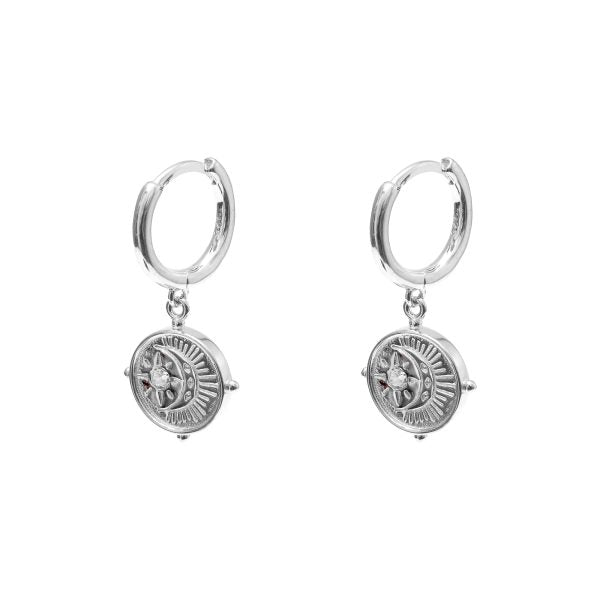 Huggie Earrings Moon &amp; Star CZ - Sterling Silver