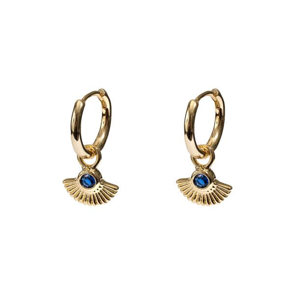 Huggie Fan Blue CZ Earring - Sterling Silver with Gold Plating